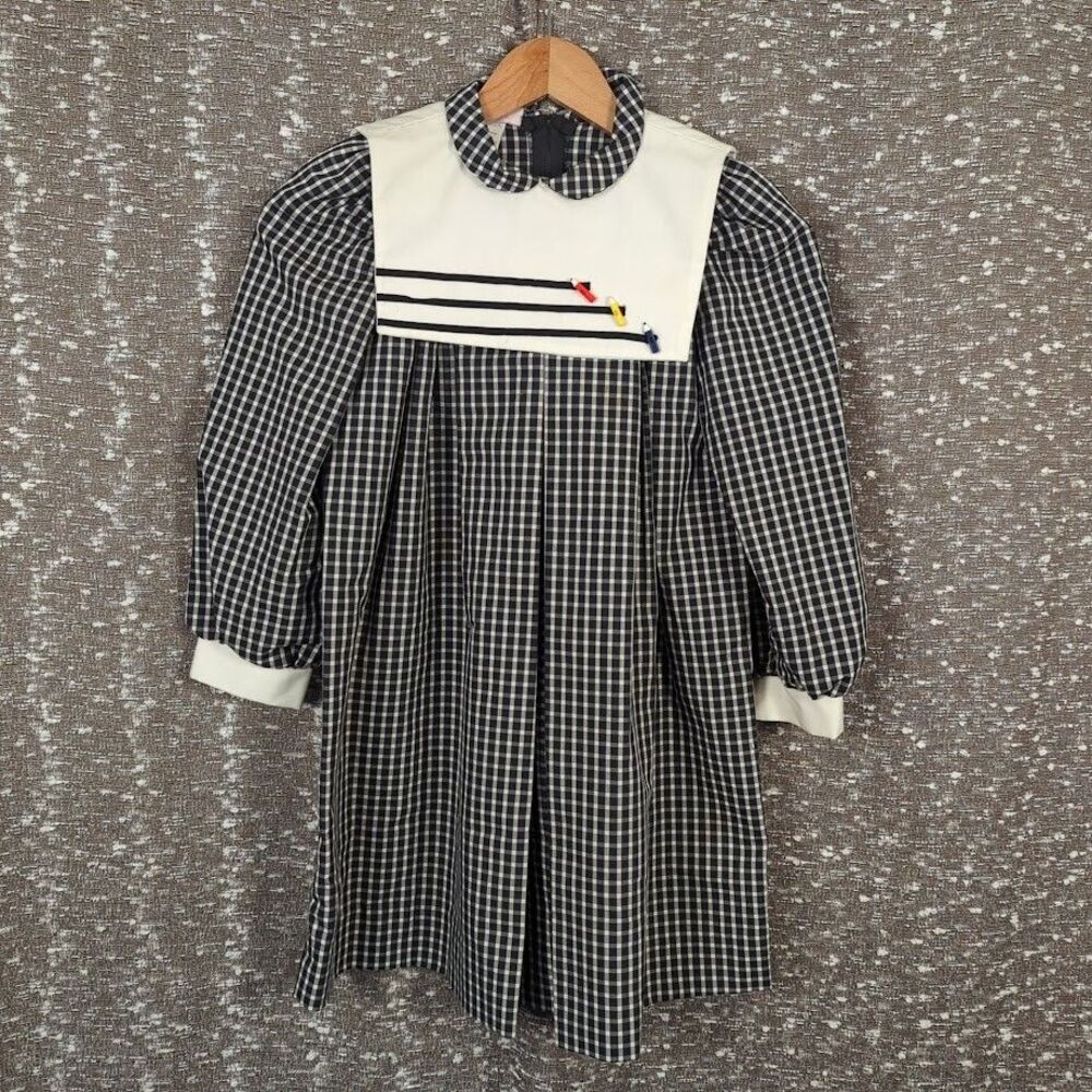 Vintage Dorissa Back‎  To School Pencil Black/White Gingham Dress Girl's 6x